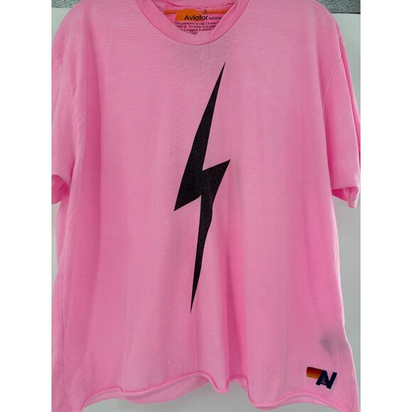 Aviator Nation Pink Long Sleeve Tee with Black Lightning Bolt - Picture 3 of 8